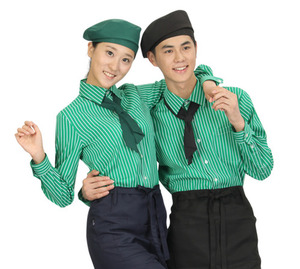 조리복/위생복/녹색굵은줄긴팔셔츠(공용)/YU01GG